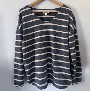 HAVEN Well Within gray cream nubby textured vneck  long sleeve loungewear top